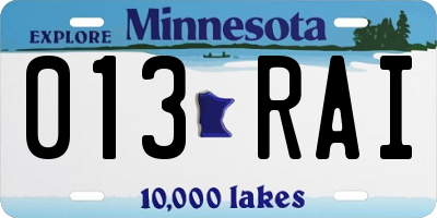 MN license plate 013RAI