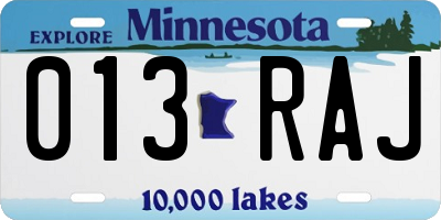 MN license plate 013RAJ