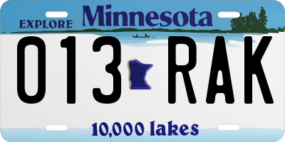 MN license plate 013RAK