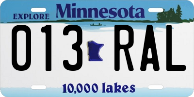 MN license plate 013RAL