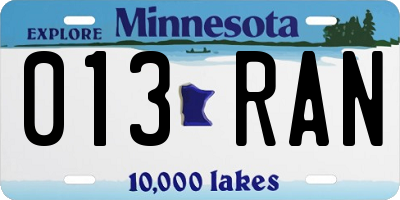 MN license plate 013RAN