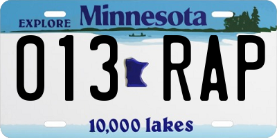 MN license plate 013RAP