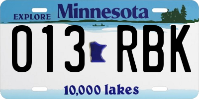 MN license plate 013RBK