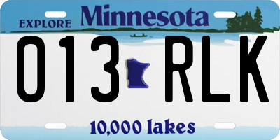 MN license plate 013RLK
