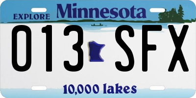 MN license plate 013SFX