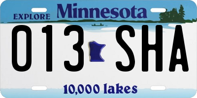 MN license plate 013SHA