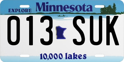 MN license plate 013SUK