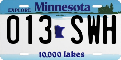 MN license plate 013SWH