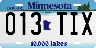 MN license plate 013TIX