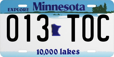 MN license plate 013TOC