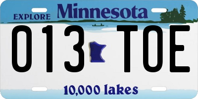 MN license plate 013TOE