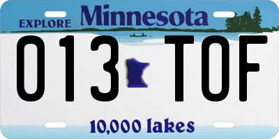 MN license plate 013TOF