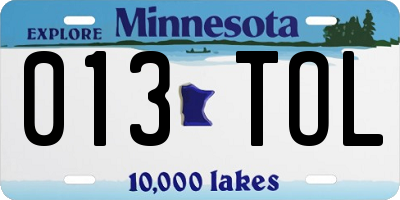 MN license plate 013TOL