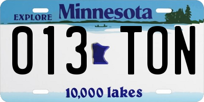 MN license plate 013TON