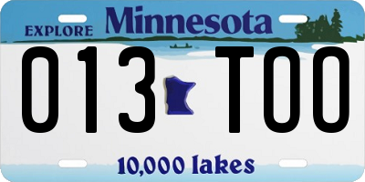MN license plate 013TOO