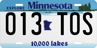 MN license plate 013TOS