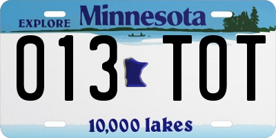 MN license plate 013TOT