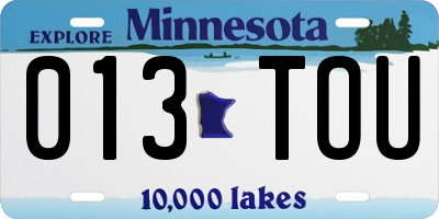 MN license plate 013TOU