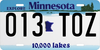 MN license plate 013TOZ