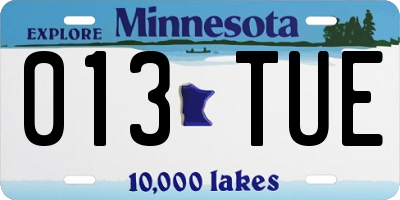 MN license plate 013TUE