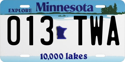 MN license plate 013TWA