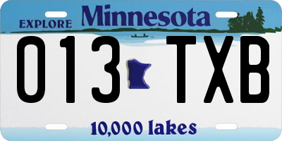 MN license plate 013TXB