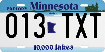 MN license plate 013TXT