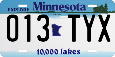 MN license plate 013TYX