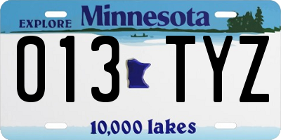 MN license plate 013TYZ