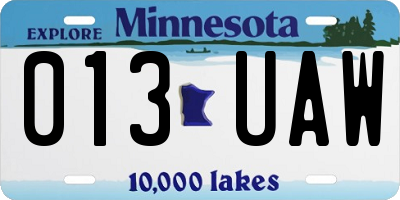 MN license plate 013UAW