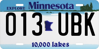 MN license plate 013UBK