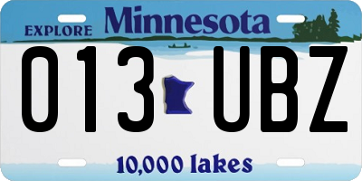 MN license plate 013UBZ