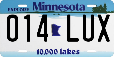 MN license plate 014LUX
