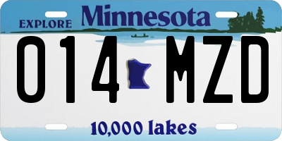 MN license plate 014MZD