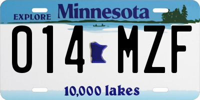 MN license plate 014MZF
