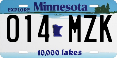 MN license plate 014MZK