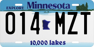 MN license plate 014MZT