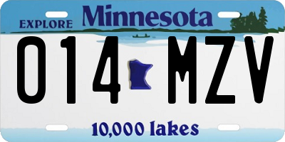 MN license plate 014MZV