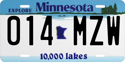 MN license plate 014MZW
