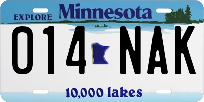 MN license plate 014NAK