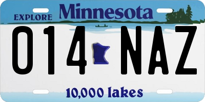 MN license plate 014NAZ