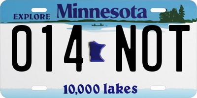 MN license plate 014NOT