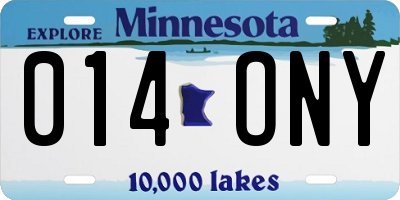 MN license plate 014ONY