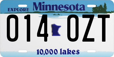 MN license plate 014OZT