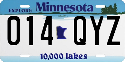 MN license plate 014QYZ