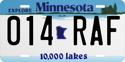 MN license plate 014RAF