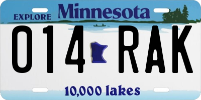 MN license plate 014RAK