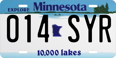 MN license plate 014SYR