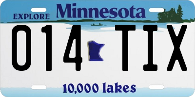 MN license plate 014TIX