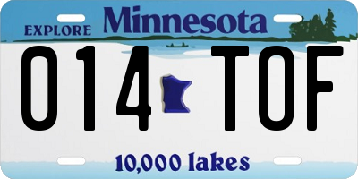 MN license plate 014TOF